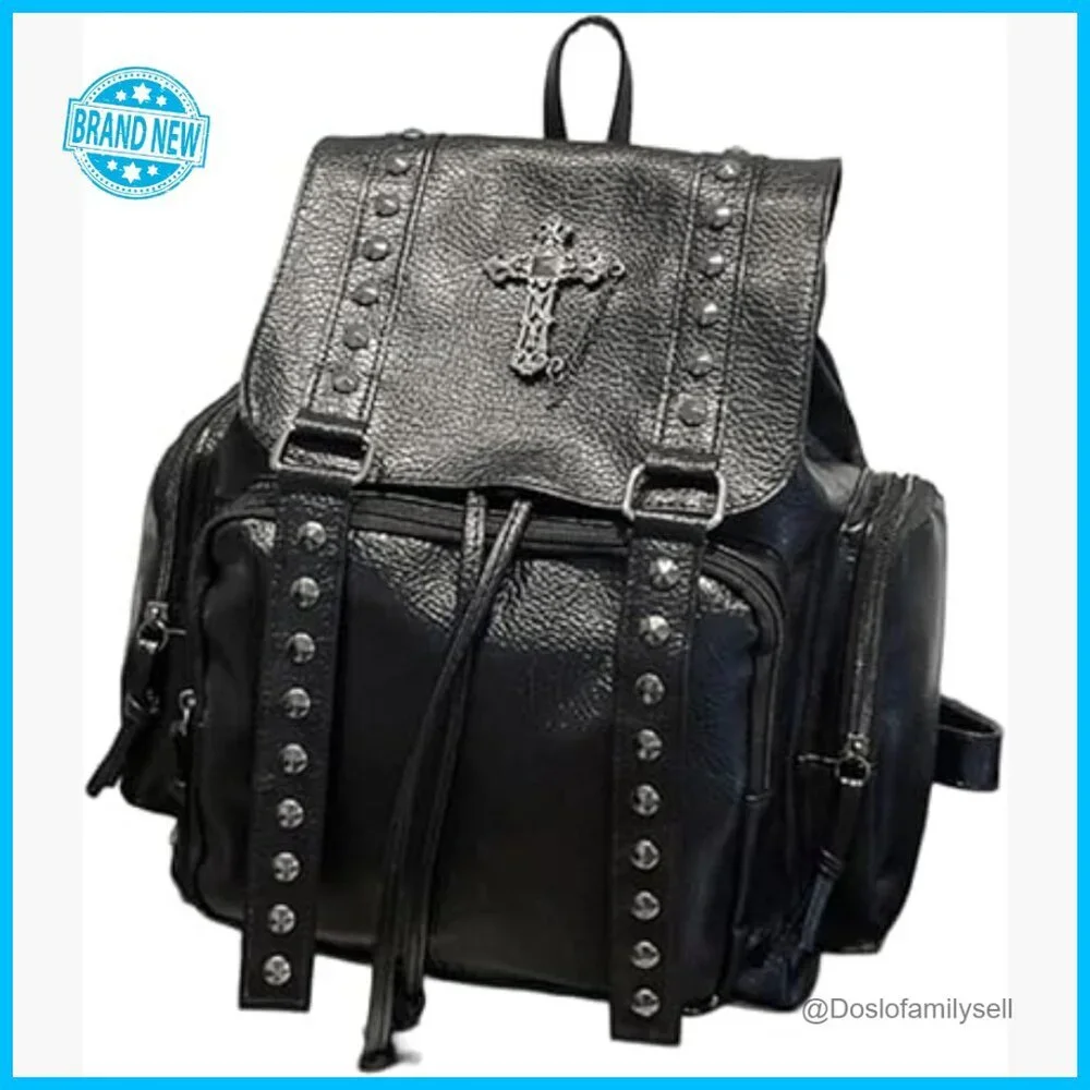 Studded Backpack Y2K Punk Goth Daypack Adjustable Straps Faux Leather Edgy Style